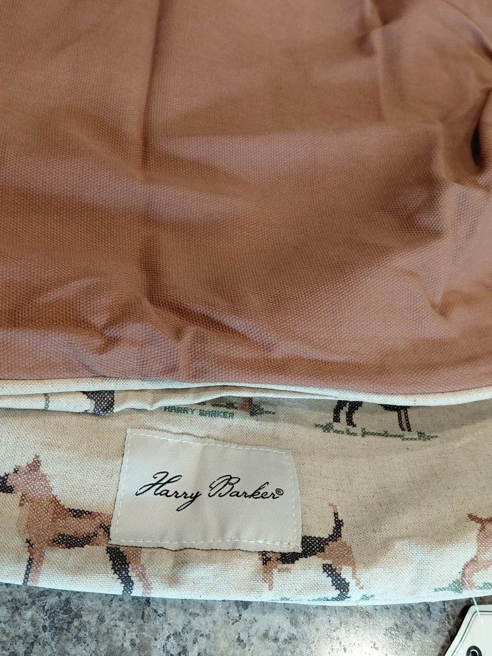 Harry Barker Beige & Brown Cross-Stitch Dog Bed Cover